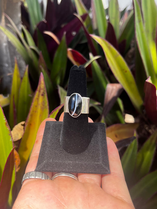 Black Banded Agate Sterling Silver Ring